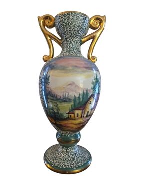 Antique S. Volpi Deruta Italy 12" Handpainted Urn Vase